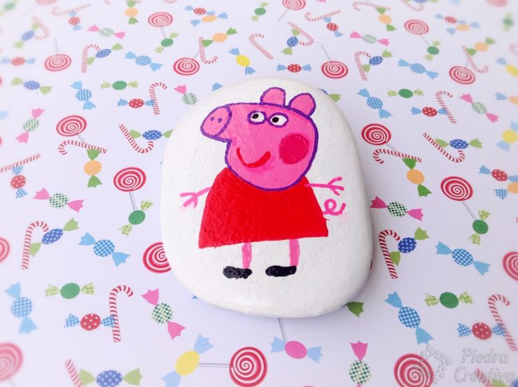 Peppa Pig pintada en piedra c
