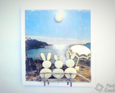 Cuadro de conejitos de piedra y foto transferida