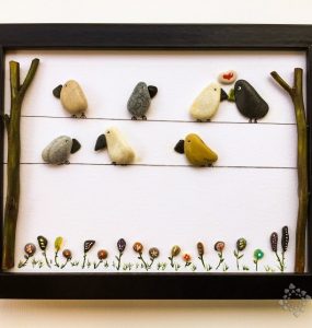 Cuadro de pájaros en piedras-PiedraCreativa