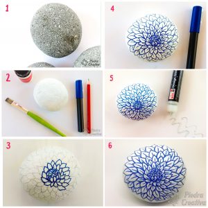 paso a paso piedras pintadas flor azul con rotulador piedracreativa 300x300 - Flor fácil de un solo color