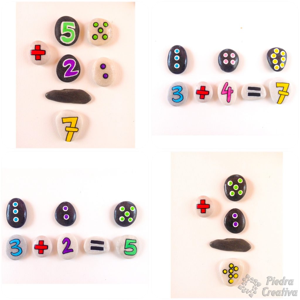 Aprender jugando a sumar y restar con piedras pintadas