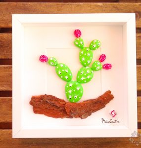 Cactus con piedras pintadas para cuadro por PiedraCreativa