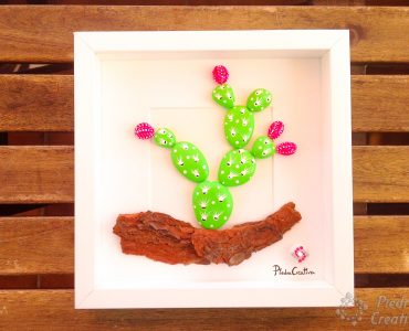 Cactus con piedras pintadas para cuadro por PiedraCreativa