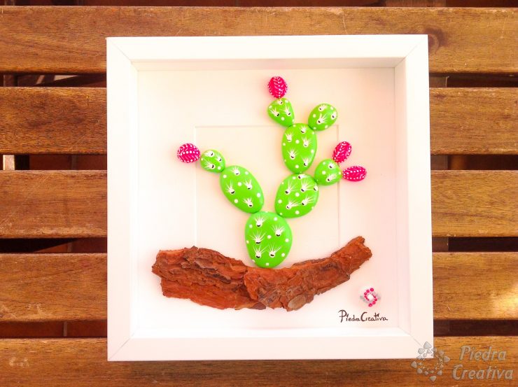 Cactus con piedras pintadas para cuadro por PiedraCreativa